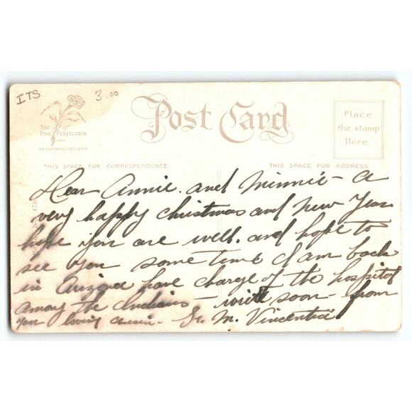 Christmas Postcard A Loving Greeting Santa Claus Candlestick Telephone Fairman - Picture 2 of 2